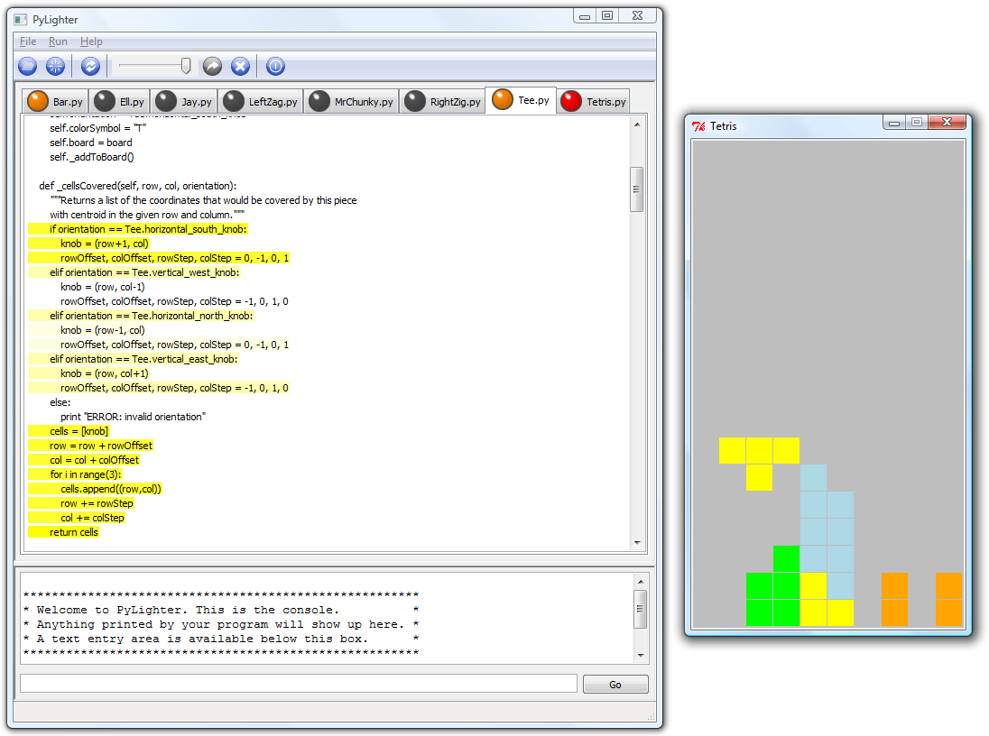 PyLighter monitoring Tetris